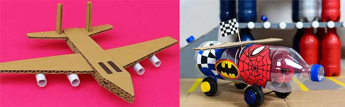 ماشین یا هواپیمای متحرک از بطری و کارتن