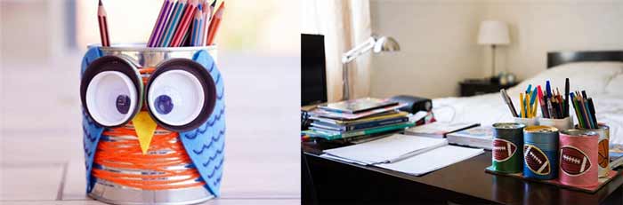 سازمان‌دهنده میز مطالعه از قوطی‌های کنسرو