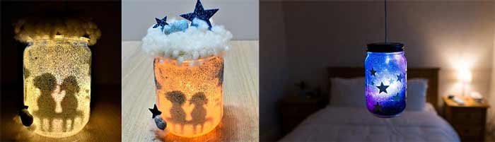 چراغ شب تم فضایی از شیشه‌های مربا